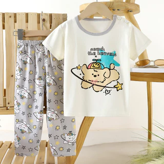 [ชุดเซ็ทเสื้อผ้าเด็ก] เสื้อแขนสั้น+กางเกงขายาว Size80-140 1เดือน-6ปี ผ้าCotton100% ชุดนอน