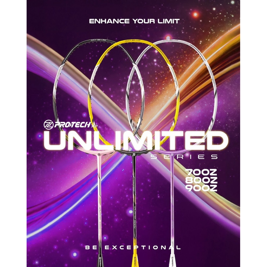Protech ไม้แบดมินตันรุ่น Unlimited 700z / 800z / 900z (แถมเอ็น กริป ไม่มีซอง)