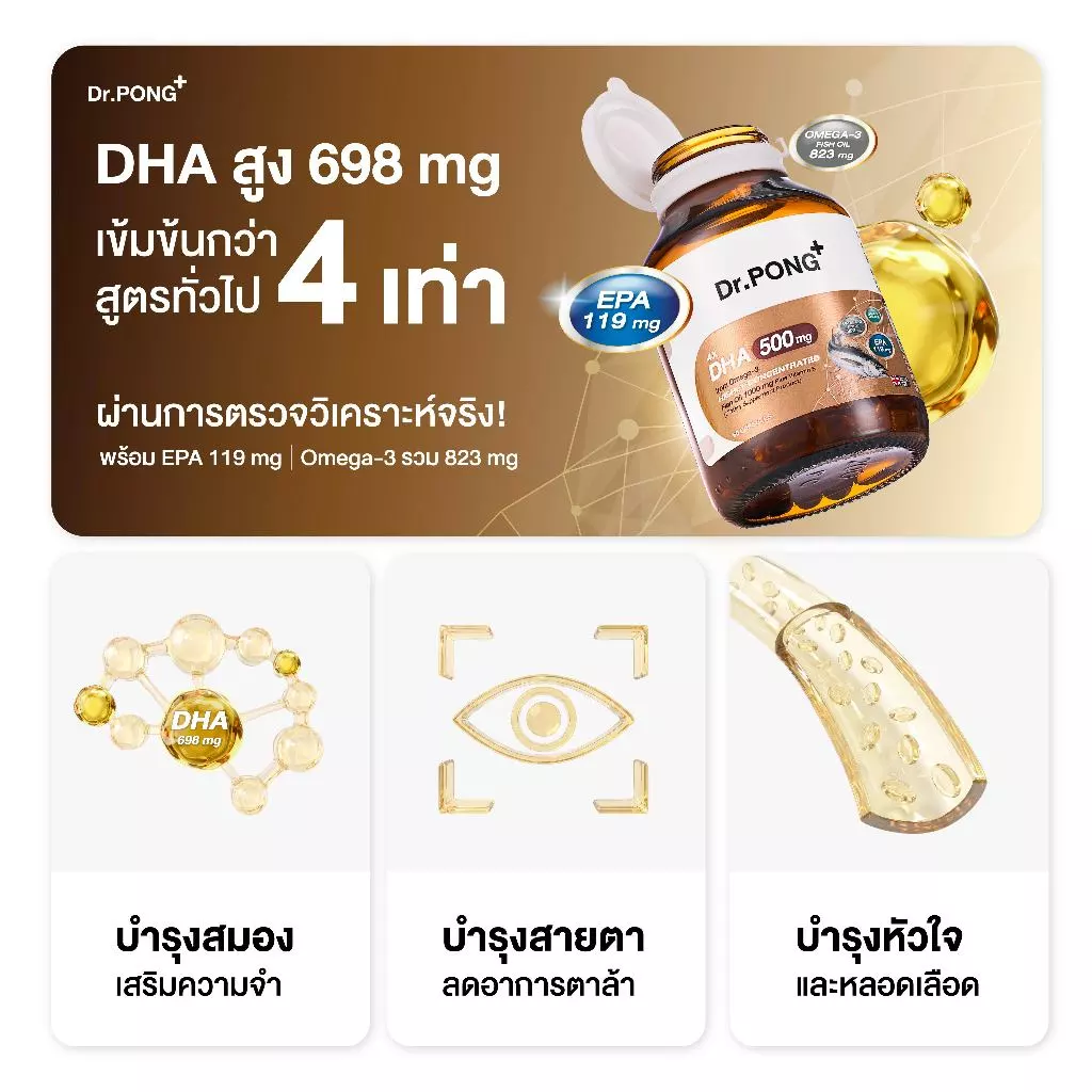 [ช้อปครบ รับฟรี!] Dr.PONG 4X DHA 500 mg น้ำมันปลา โอเมก้า 3 บำรุงสมอง ความจำ สายตา thumbnail 3
