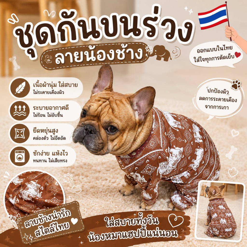 🇹🇭พร้อมส่ง🇹🇭 เสื้อกันขนร่วง เสื้อหมา เสื้อแมว ลายช้าง เนื้อผ้าไมโคร นิ่ม ใส่สบาย ขนไม่ติด มีลายให้เลือกเยอะสุด