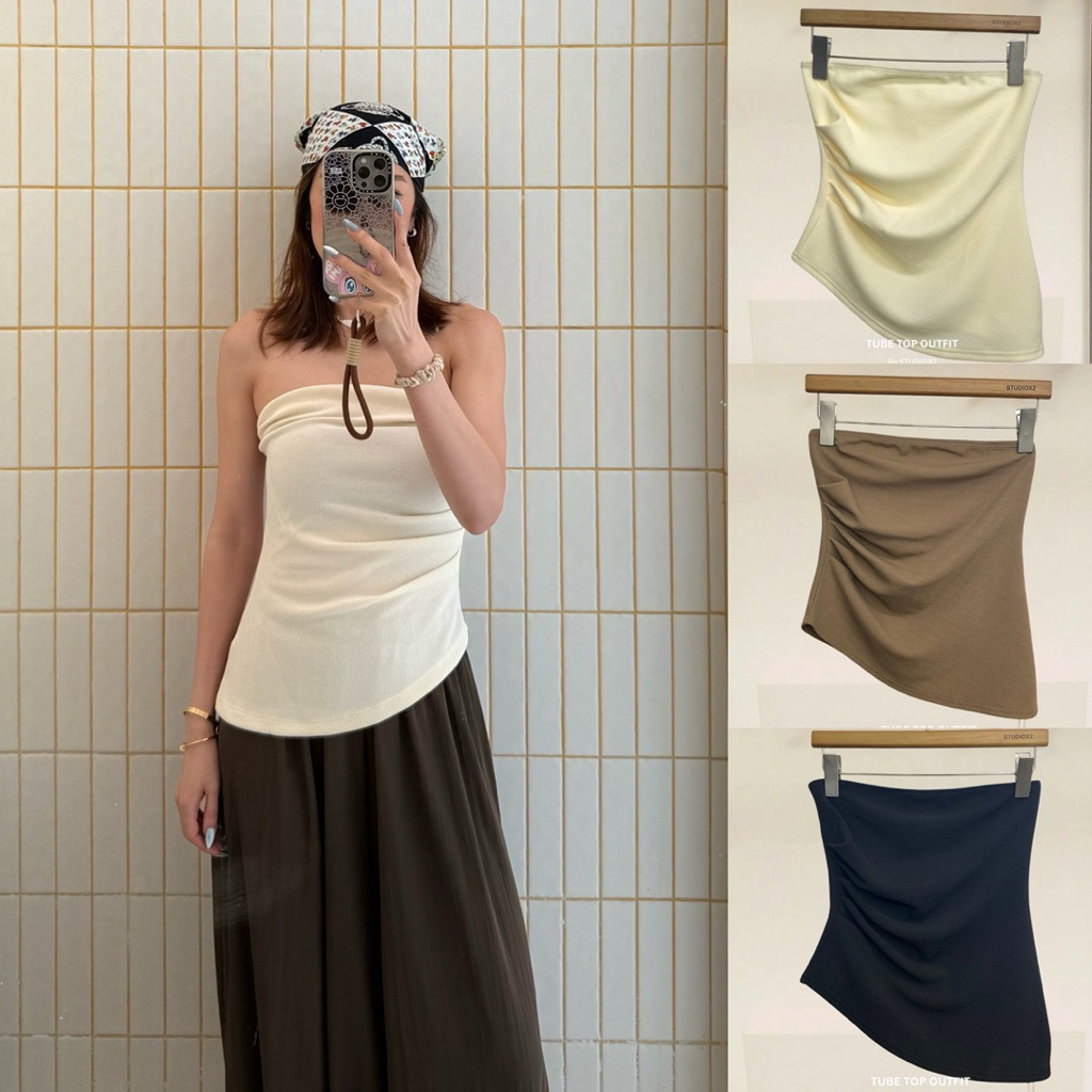 TUBE TOP #126 x2 เสื้อเกาะอกชายเฉียง เกาะอก ใส่สบาย ไปเที่ยว ปาร์ตี้ น่ารัก