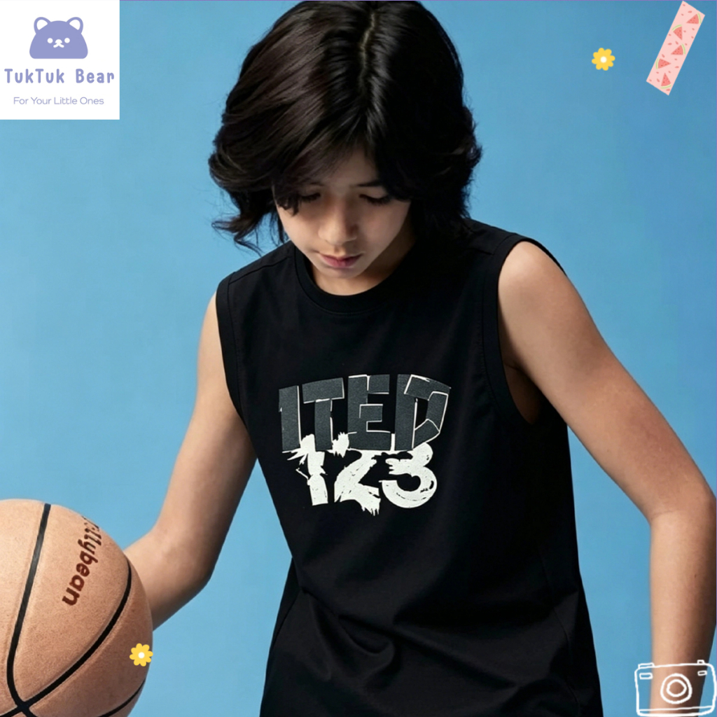 เสื้อกล้ามเด็กลายอักษร เสื้อกล้ามเด็กทรงหลวม สไตล์สตรีท แบบแฟชั่น เหมาะสำหรับการเต้น