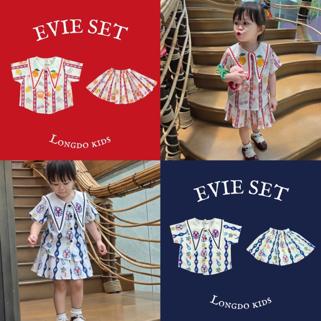 Longdopaws : Evie set [เฉพาะชุดเซ็ทเด็กผู้หญิง] เสื้อ+กระโปรงอัดพลีท มีซับใน ลายปักที่ปก