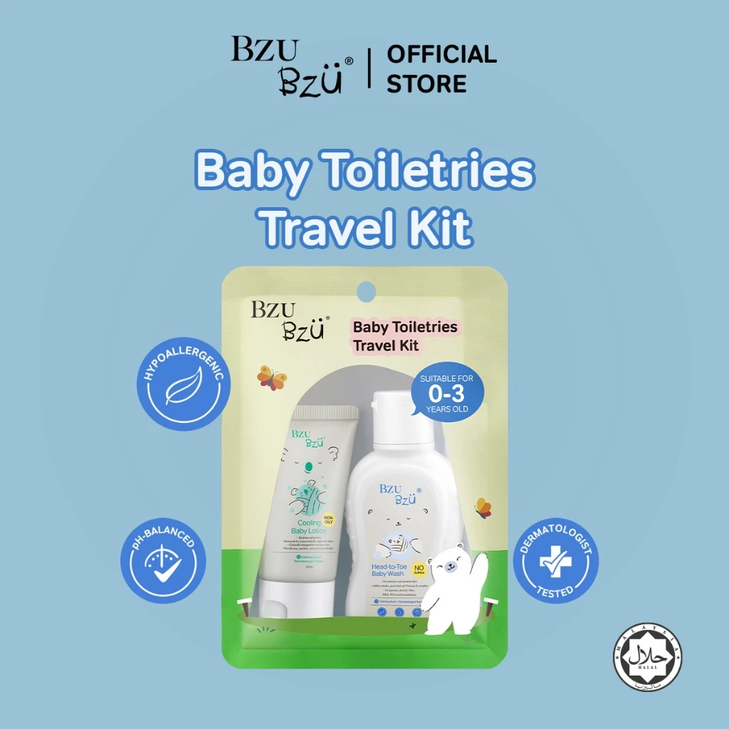 BZU BZU Baby Travel Kit ชุดอุปกรณ์อาบน้ำเด็กประกอบด้วย Head to Toe Baby Wash 50ml , Cooling Baby Lotion 25ml