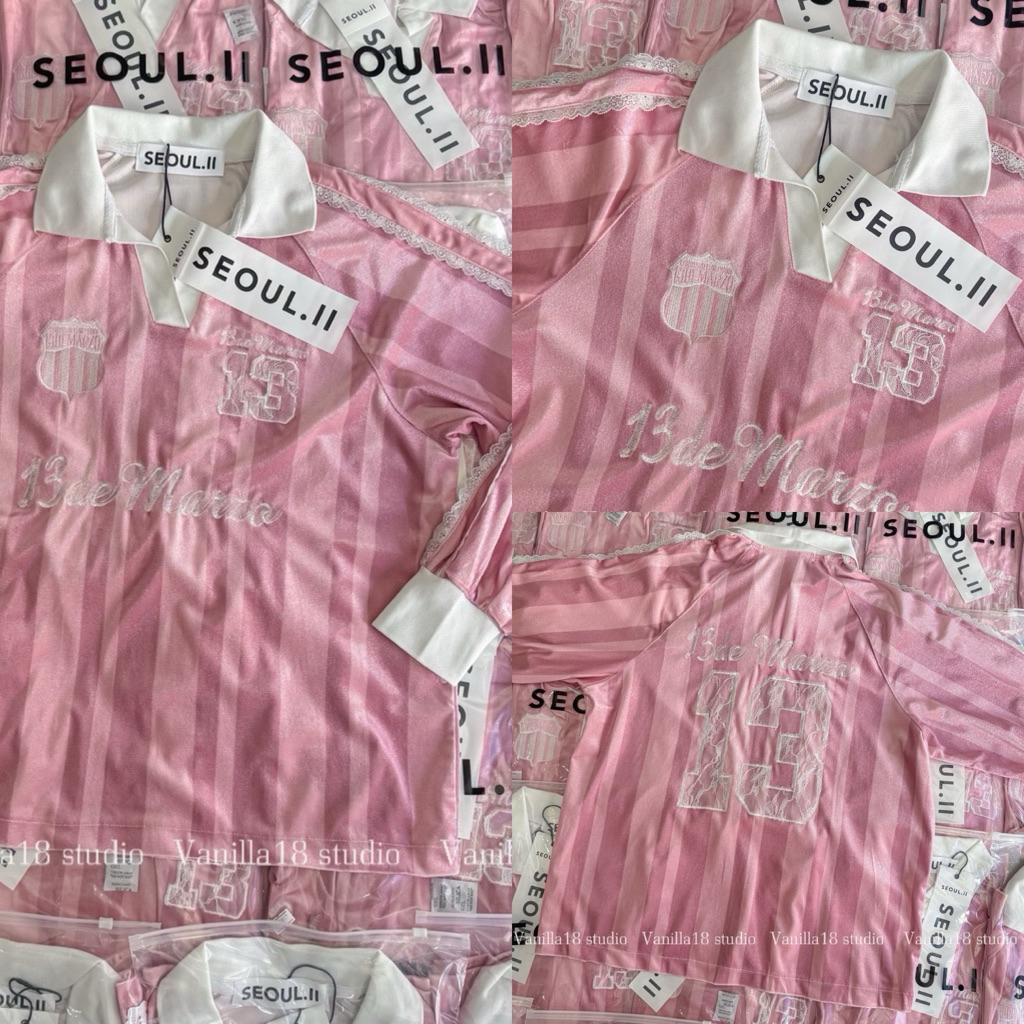 Monchichi oversize❤️ เสื้อบอลสุดเก๋สไตล์แม่ชมพู่งานผ้าบอลตัดแต่งพิมพ์ลายและสกรีน chom pink polo เสื้อแขนยาวผ้ากำมะหยี่ ราคา ถูกที่สุด ดีลบีเคเค แกลเลอรีภาพที่ 4