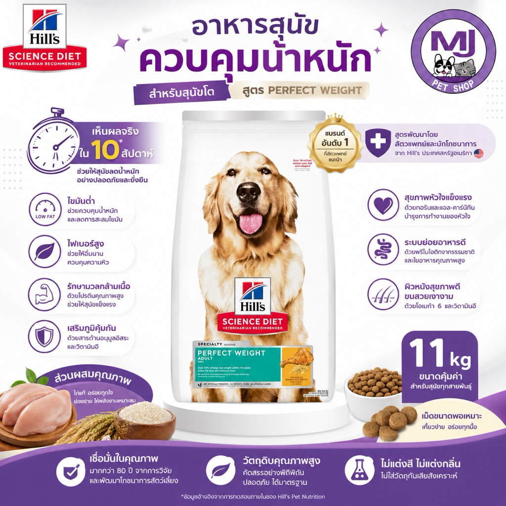 Hill’s Science Diet Perfect Weight อาหารสุนัขโต ควบคุมน้ำหนัก 11 kg