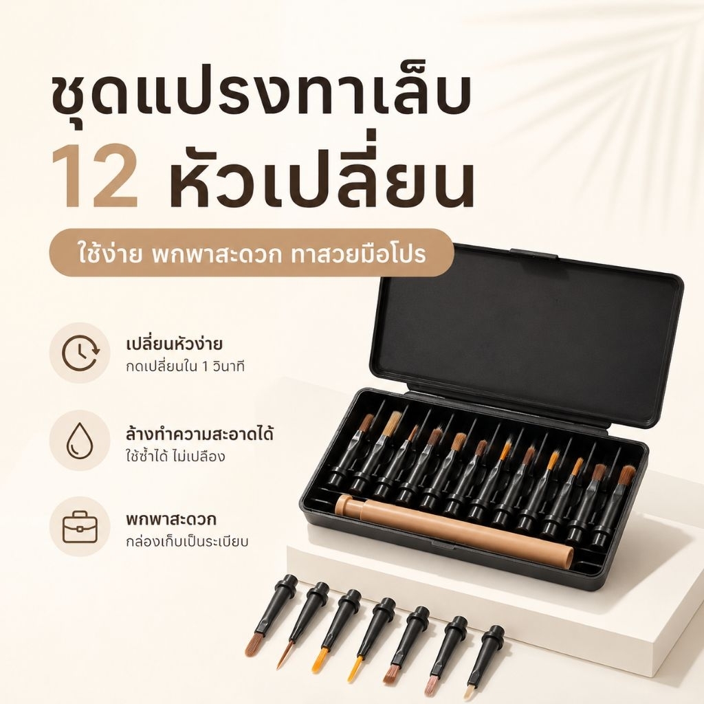จัดส่งทันที ♡ พู่กันเพ้นท์เล็บ 12 หัว เปลี่ยนหัวได้ Nail Art Brush Set พู่กันทาเจล พู่กันวาดลาย พู่กันต่อเล็บ
