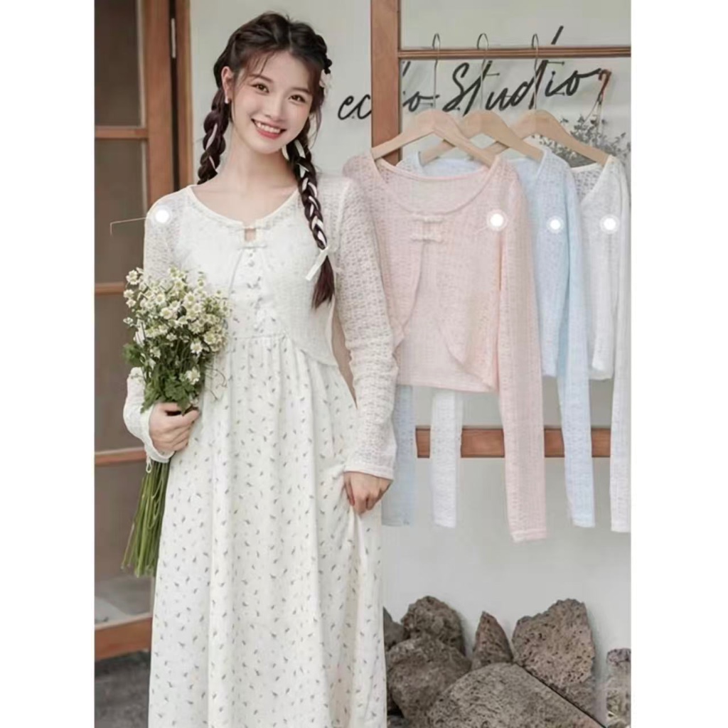 เสื้อคลุมไหมพรมเนื้อบางเบา ดีไซน์สไตล์จีน สวยงาม เข้ากับชุดได้ง่าย สวมใส่สบาย กันแดดได้ดีM
