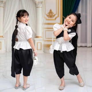 ชุดไทยเด็ก เจ้าฟ้า เซท 3 ชิ้น เสื้อ โจงกระเบน ผ้าพาดไหล่ ผ้าสไบ หญิงแถมกิ้บโบว์