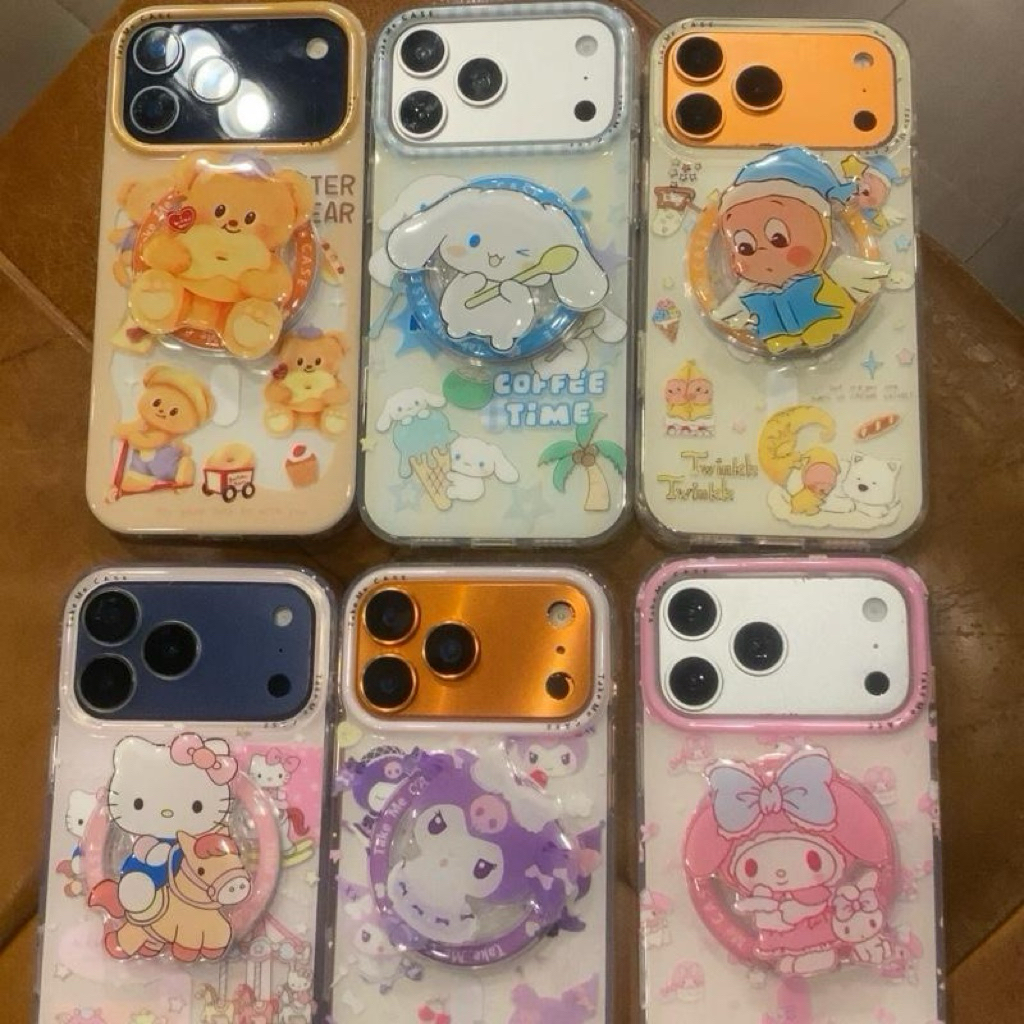 เคสอะครีลิคสกรีนลายน่ารักๆ มีที่ชาร์จไร้สาย+ป๊อปอัฟแม่เหล็ก งานขอบนิ่ม หลังแข็ง