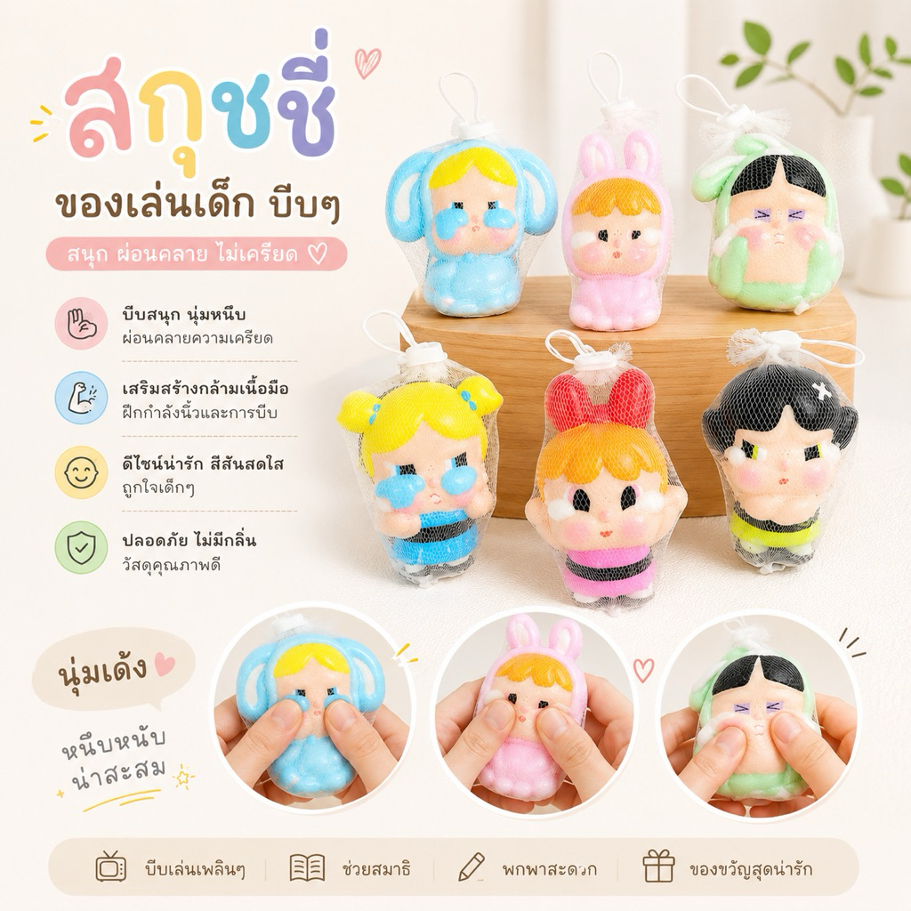 🫧 สกุชชี่ Powerpuff Girls สุดน่ารัก 💖  ของเล่นบีบหนึบๆ นุ่มเด้ง ฟินมือสุดๆ