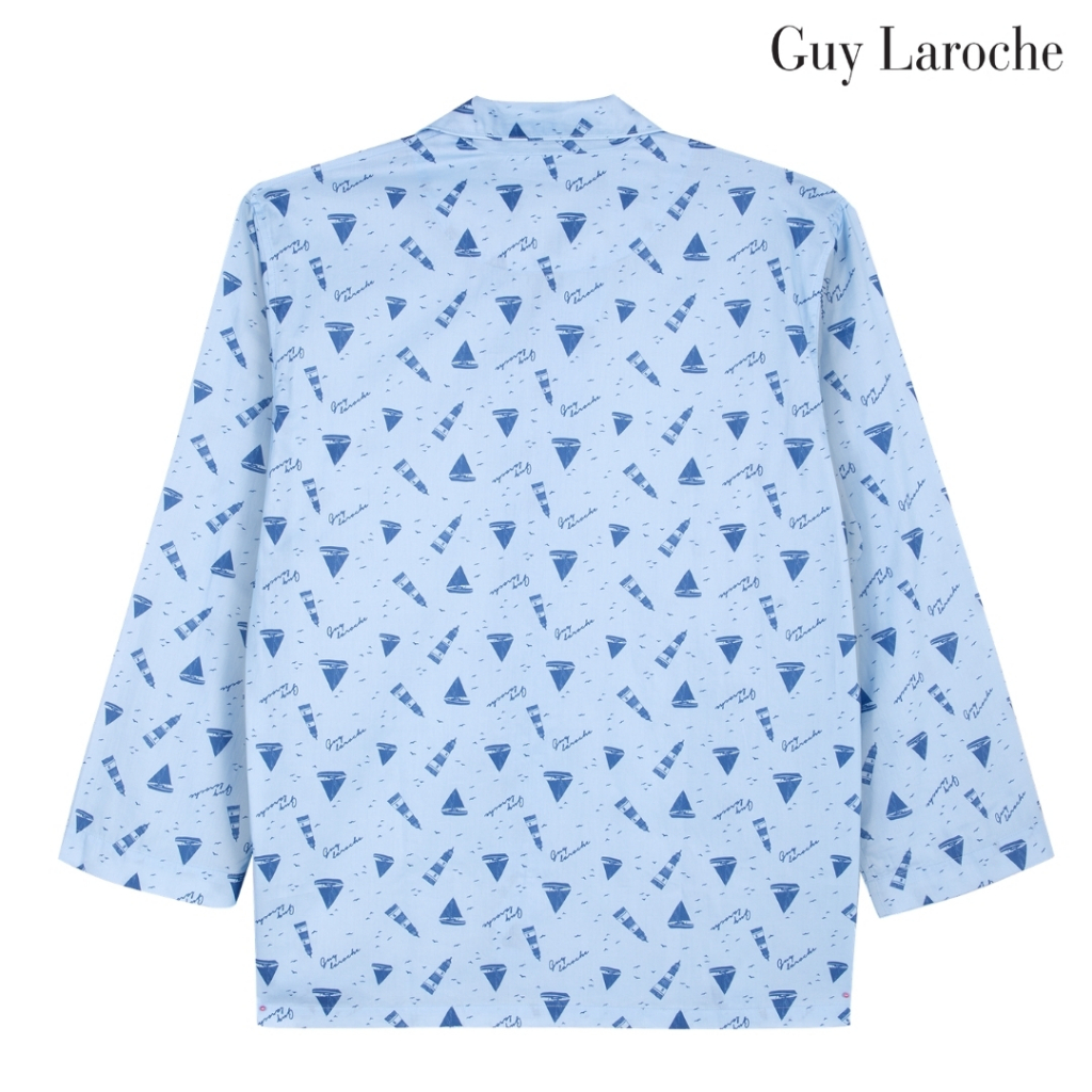 Guy Laroche ชุดนอนคอปก แขนยาว ขายาว พิมพ์ลาย เนื้อผ้า cotton สีฟ้า รุ่น JPG5972S6BU — صورة 5