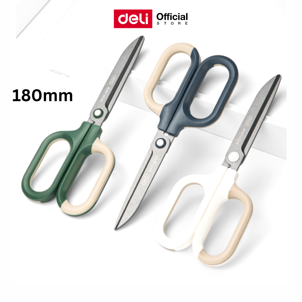 Deli กรรไกรสแตนเลส สีทูโทน มีให้เลือกหลายสี ใบมีดคม ตัดลื่น Scissor จำหน่าย 1 เล่ม