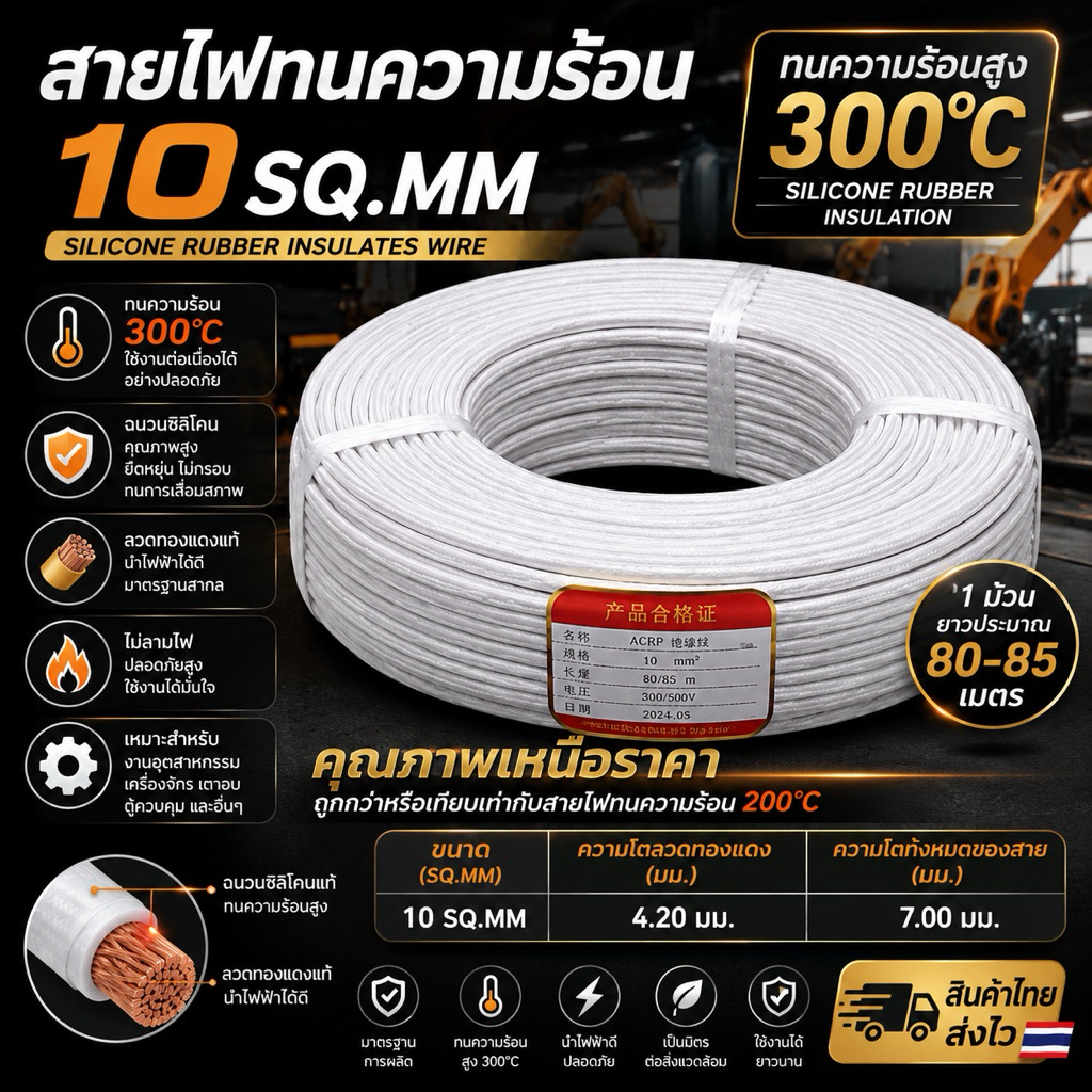 สายไฟทนความร้อน#10Sq.mm(100เมตร) (ราคาต่อ1ม้วน)