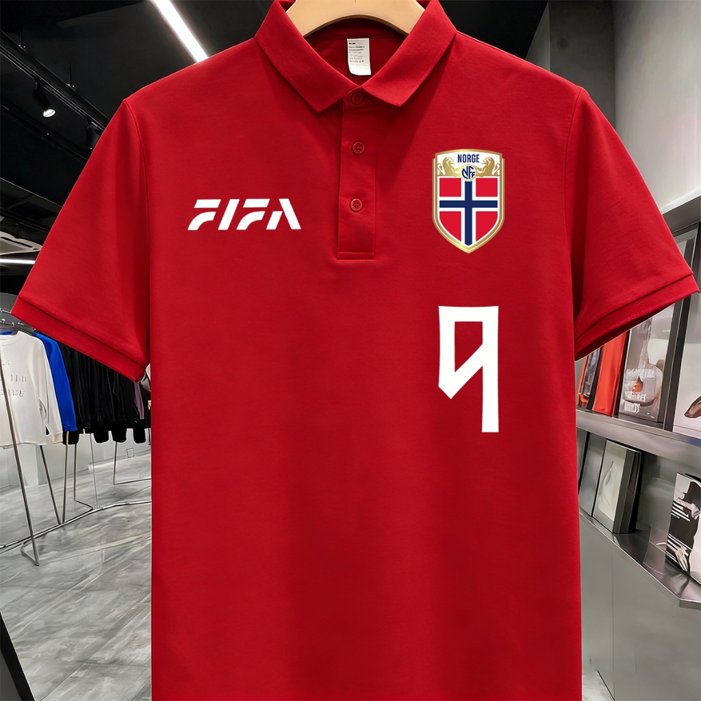 World Cup/นอร์เวย์/ฮาแลนด์ ฟุตบอล No.9 Erling Braut Haaland Fan jersey/เสื้อกีฬา/Unisex/ผ้าฝ้าย/เสื้อแขนสั้น/สไตล์สปอร์ต