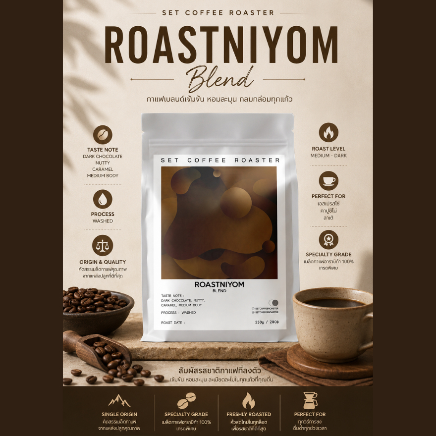 เมล็ดกาแฟ Roastniyom House Blend กาแฟรสนิยม เฮาส์เบลนด์ เชียงใหม่ 100% Arabica พร้อมส่ง