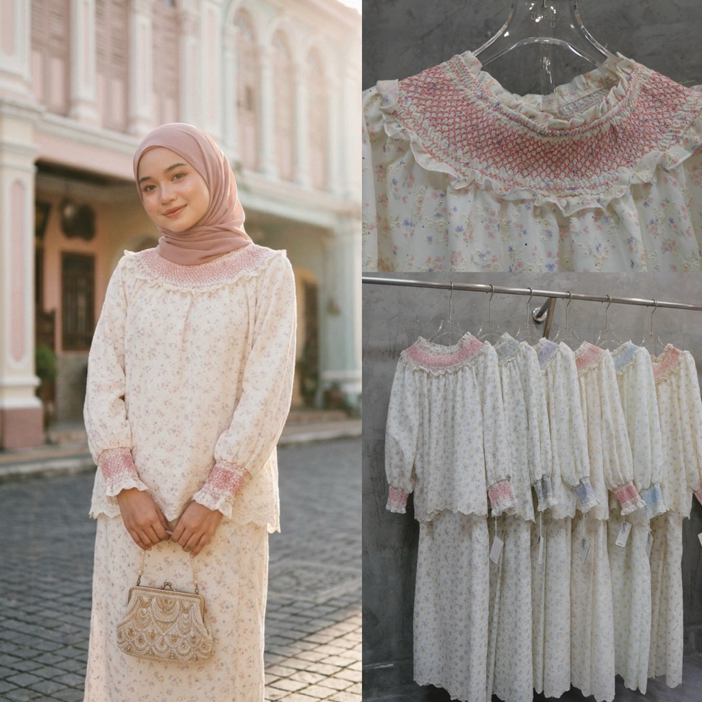 JAHA.U•NEW •RAYA• COLLECTION 2026 ; KALLYN YA เนื้อผ้าชีฟองผสมลายดอกไม้ มีลูกเล่นสม้อคถักหน้าอกระบาย น่ารักมาก