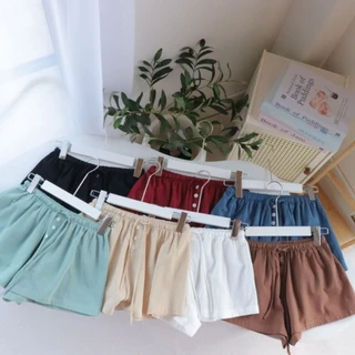 Linen Lowy กางเกงขาสั้นเอวต่ำผ้าคัตตอลนินิน เนื้อนุ่ม ใส่ไปทะเลน่ารัก มินิมอล ฟรีไซส์เอว24-นิ้ว