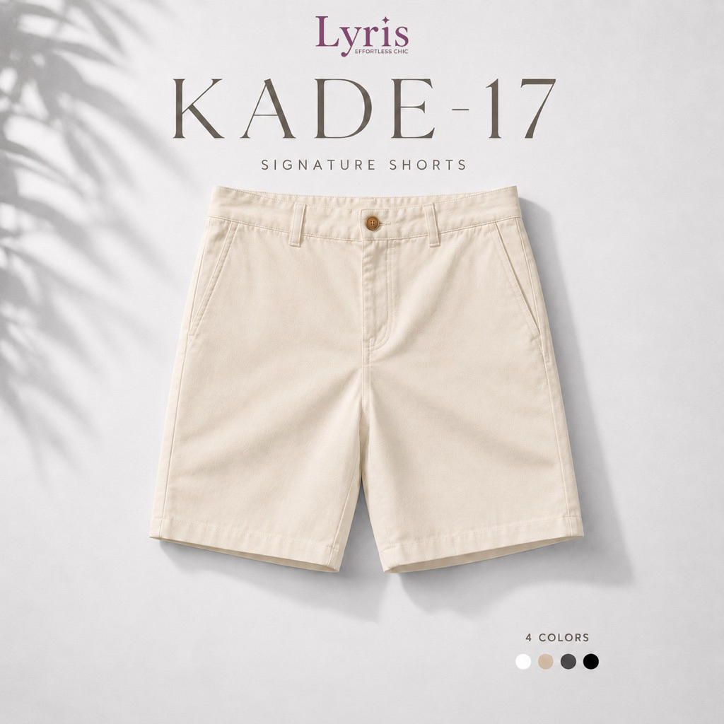 Lyris KADE กางเกงขาสั้นผู้ชาย สีครีมเบจCream Beige(17นิ้ว) ใส่สบายไม่รัดเป้า ลำลองสุภาพ ผ้าชิโน่ แมทง่ายกับทุกลุก