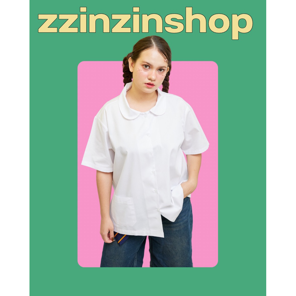 เสื้อนักศึกษา “คอบัว” ใส่แล้วเด็กมาก ป้าย zzinzin เนื้อผ้าไม่บางแน่นอน