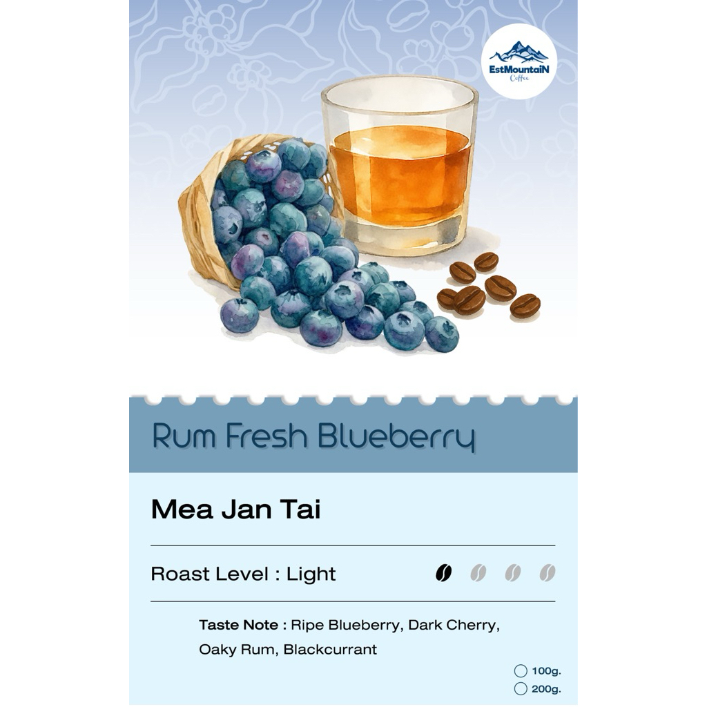 เมล็ดกาแฟ คั่วอ่อนกลิ่น Rum Fresh Blueberry