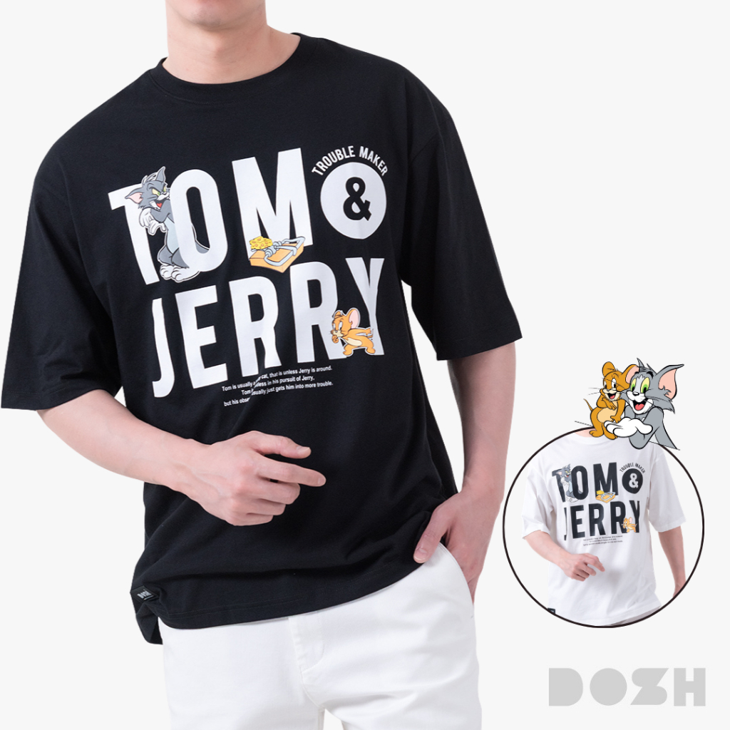 DOSH MEN'S OVERSIZED T-SHIRTS TOM AND JERRY เสื้อยืดโอเวอร์ไซส์ 2สี (ขาว-ดำ) DTJMT5015 (M-2XL)