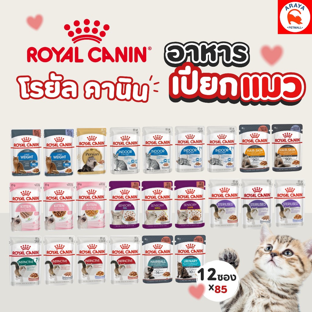 *ยกกล่อง 12ซองX 85g.* Royal Canin โรยัลคานิน อาหารเปียกแมว 85 กรัม ครบทุกสูตร 12 ซอง