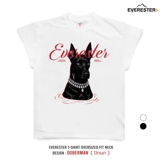 EVERESTER เสื้อยืด คอฟิต - แขนปีกนก วินเทจ Doberman Heavy Cotton เสื้อผู้ชาย Oversize สีดำ Wing