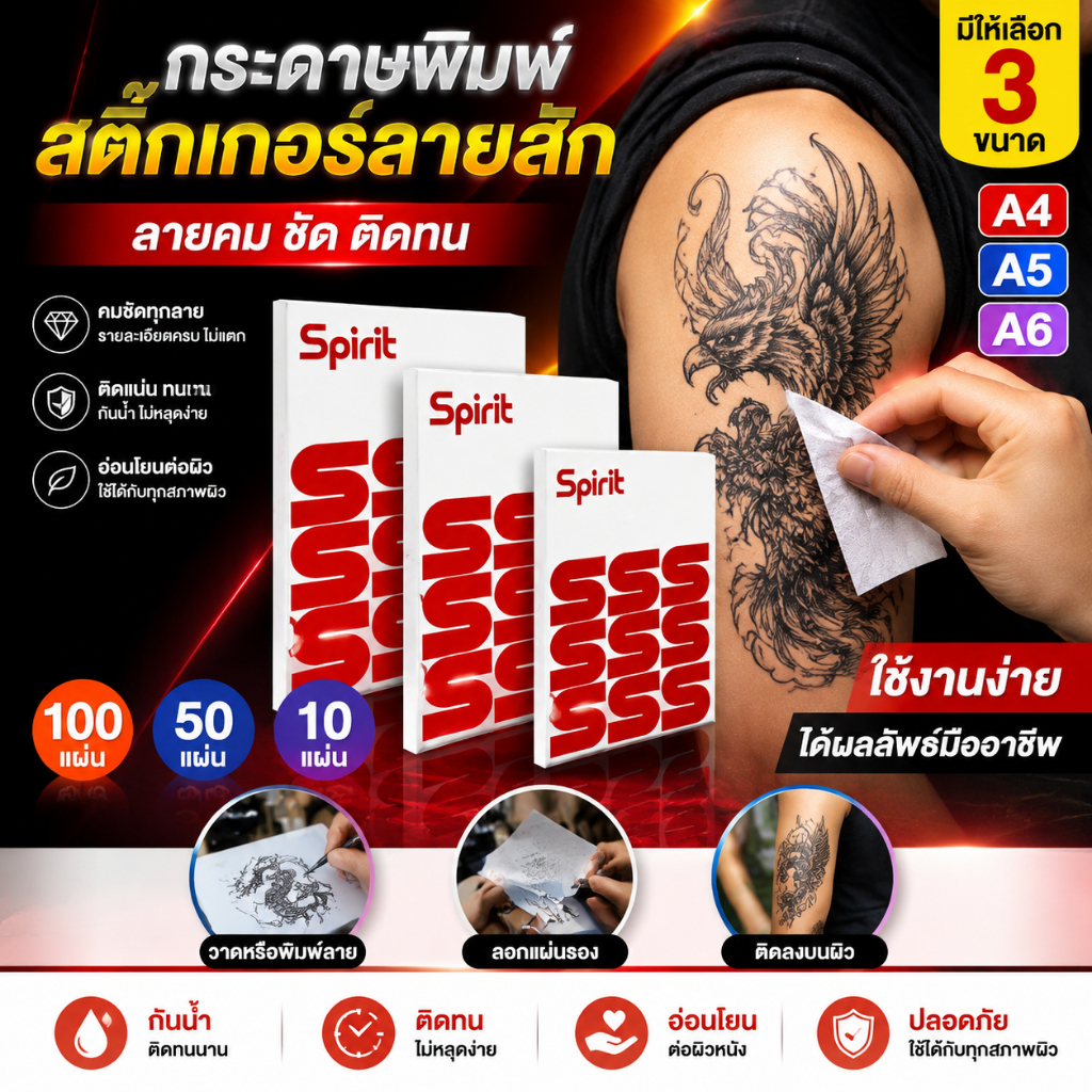 100แผ่น กระดาษลอกลาย  Tattoo Tracing paper กระดาษลอกลายสัก แผ่นลอกลายสัก