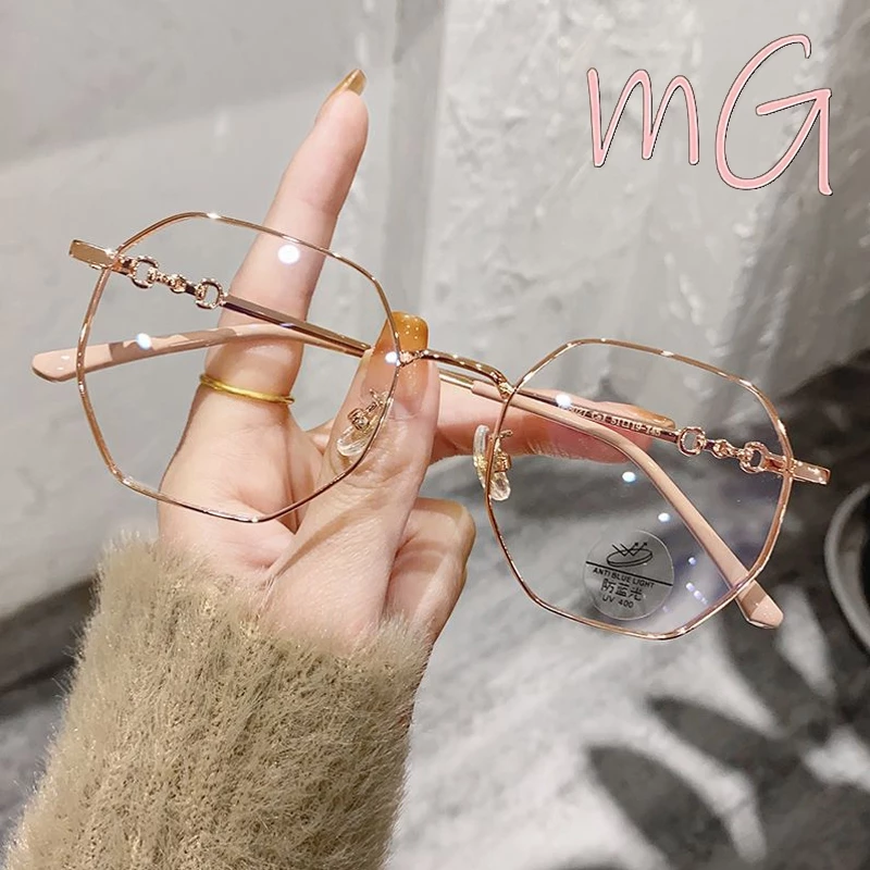 [ส่งจากกทม] My Girl แว่นสายตาสั้น สายตา-50 ถึง-400 แฟชั่น โครงโลหะทรงแปดเหลี่ยม กรองแสงสีฟ้าด้วย