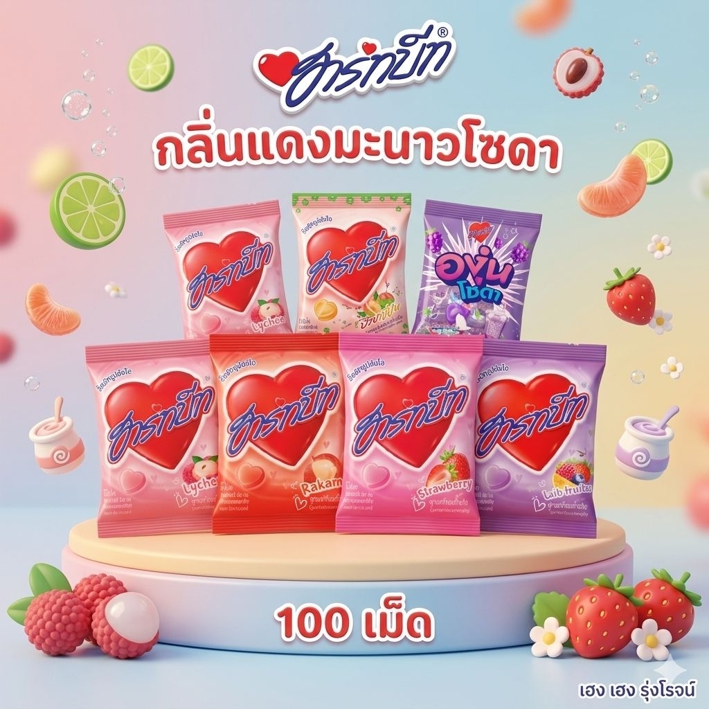 [แพ็ค100เม็ด] ฮาร์ทบีท ลูกอม กลิ่นระกำ กลิ่นสตรอเบอร์รี่ (เลือกรสได้)