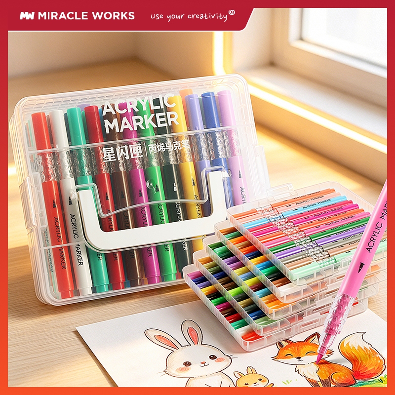 MW ชุดปากกามาร์กเกอร์อะคริลิค อุปกรณ์ศิลปะ ดินสอสี 24/36/48/60 สี มาร์คเกอร์ ไฮไลท์ อุปกรณ์ศิลปะ Acrylic Marker Pen