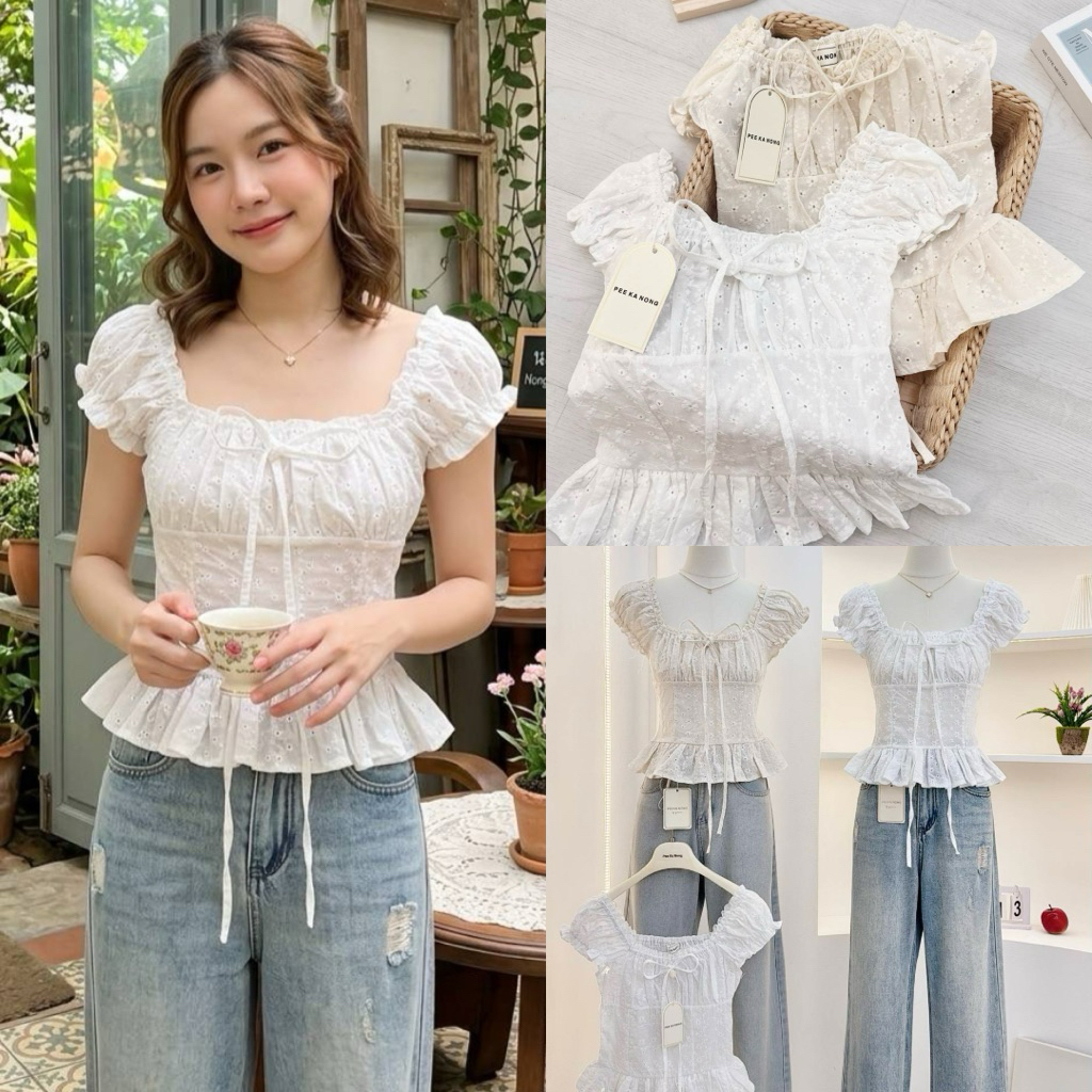 เสื้อแขนกุดผูกหน้าผ้าคอทตอนปัก