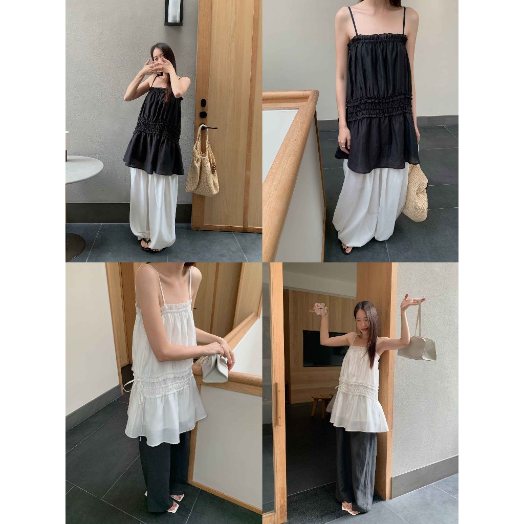 INBYIN - เสื้อสายเดี่ยวตัวยาวดีเทล อกระบาย BABY DOLL TOP - I3705