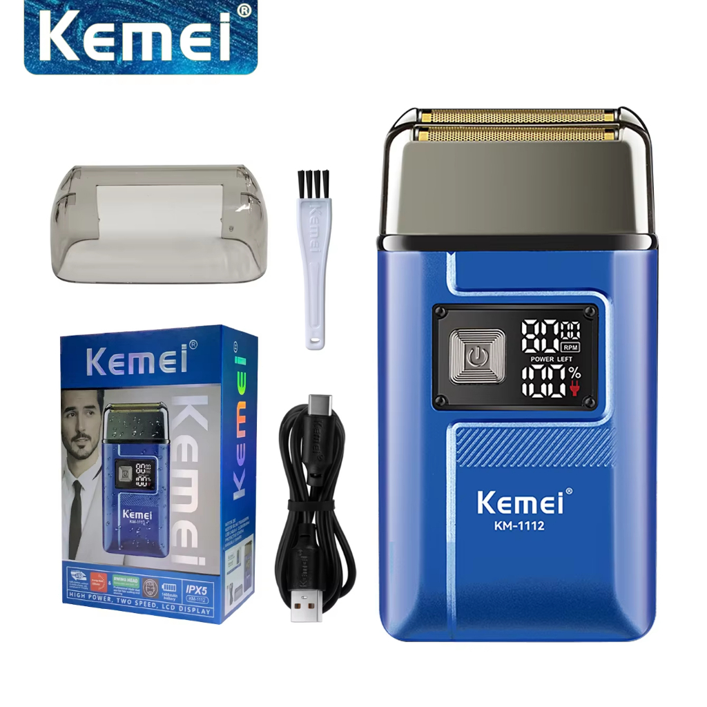 Kemei km-1112 เครื่องโกนหนวดไฟฟ้า kemei เครื่องเล็มหนวดเคราแบบเปียกและแห้ง เครื่องโกนหนวดแบบมืออาชีพสำหรับผู้ชา