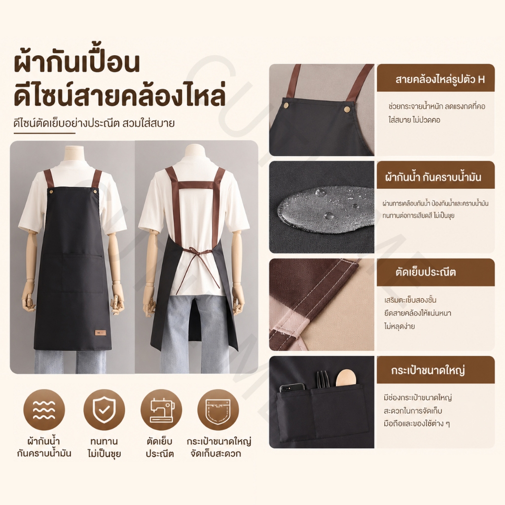 PVC ผ้ากันเปื้อน ผ้าระบายสวมสบายไม่ร้อน ผ้ากันเปื้อนทำอาหาร กันน้ํามัน กันน้ํา ผ้ากันเปื้อนร้านกาแฟ