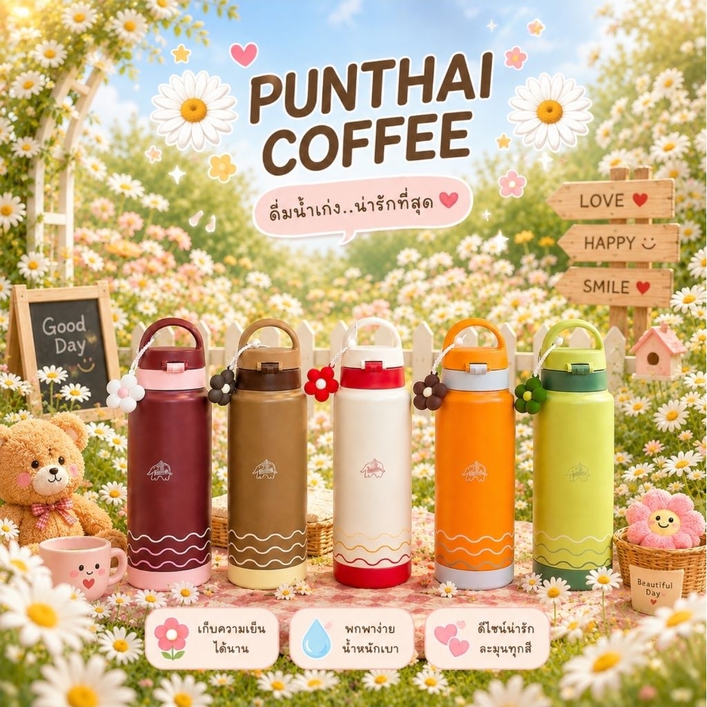 แก้วเก็บความเย็นลายดอกไม้สุดคิ้วท์จากร้านกาแฟพันธุ์ไทย
