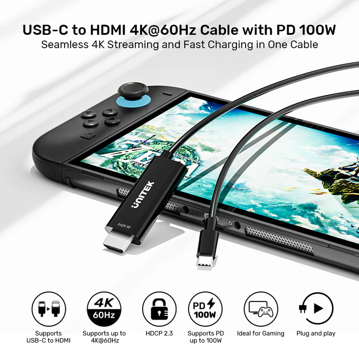 [ ส่งด่วน ศูนย์ไทย ] Unitek : สายโทรทัศน์ USB-C to HDMI 4K PD 100W สำหรับ Switch 2