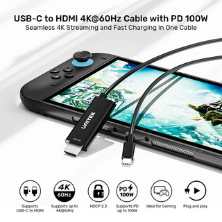 [ ส่งด่วน ศูนย์ไทย ] Unitek : สายโทรทัศน์ USB-C to HDMI 4K PD 100W สำหรับ Switch 2