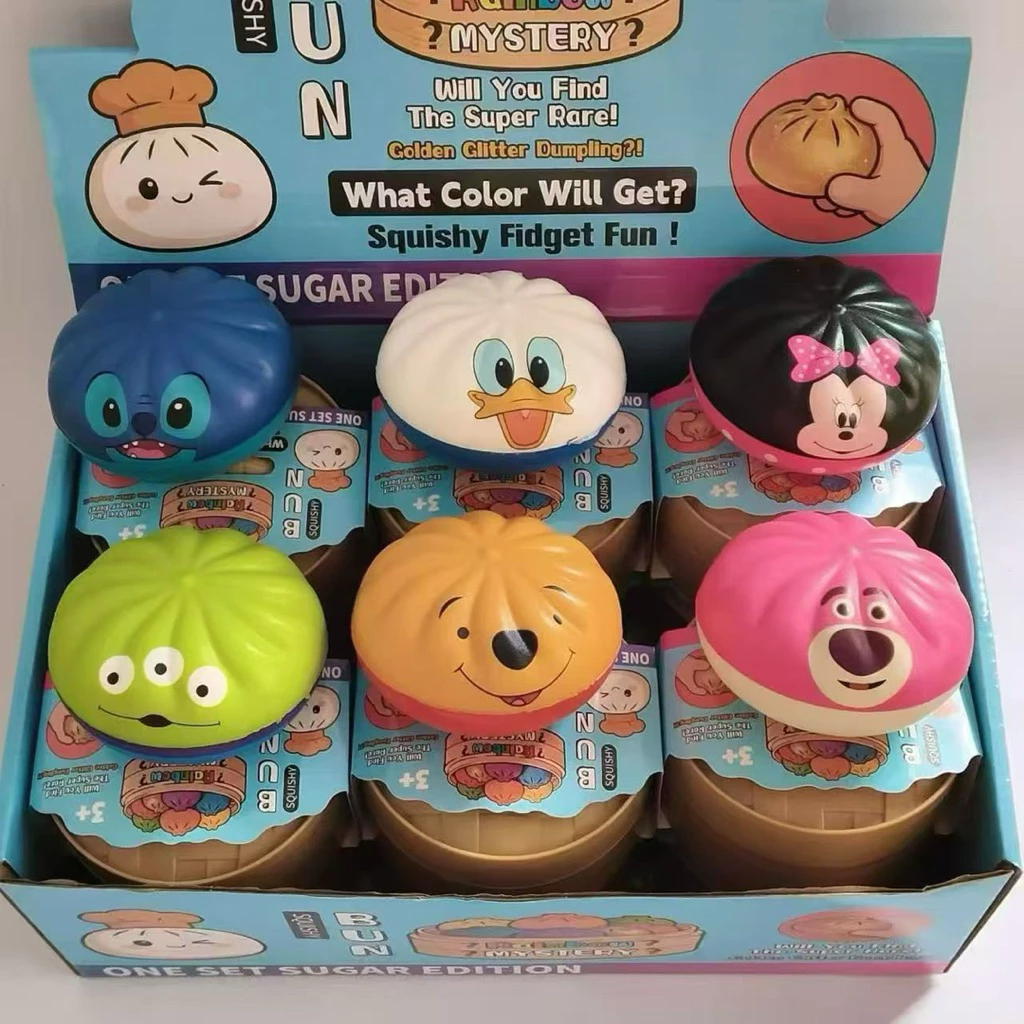 (มีสต็อกในไทย) 4PCS Glitter เกี๊ยวความเครียดบรรเทาของเล่นน่ารักนึ่ง Bun Squishy ของเล่นพร้อมกล่อง Steamer Fidget