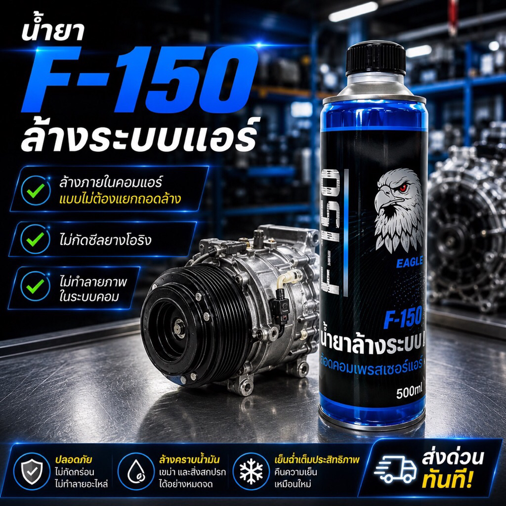 น้ำยาล้างคอมแอร์ F-150 น้ำยาล้างระบบ 500ml. น้ำยาไล่ระบบไม่กัดสี ไม่กัดซีลยาง ไม่กัดโองริง ไม่กัดแสบมือ