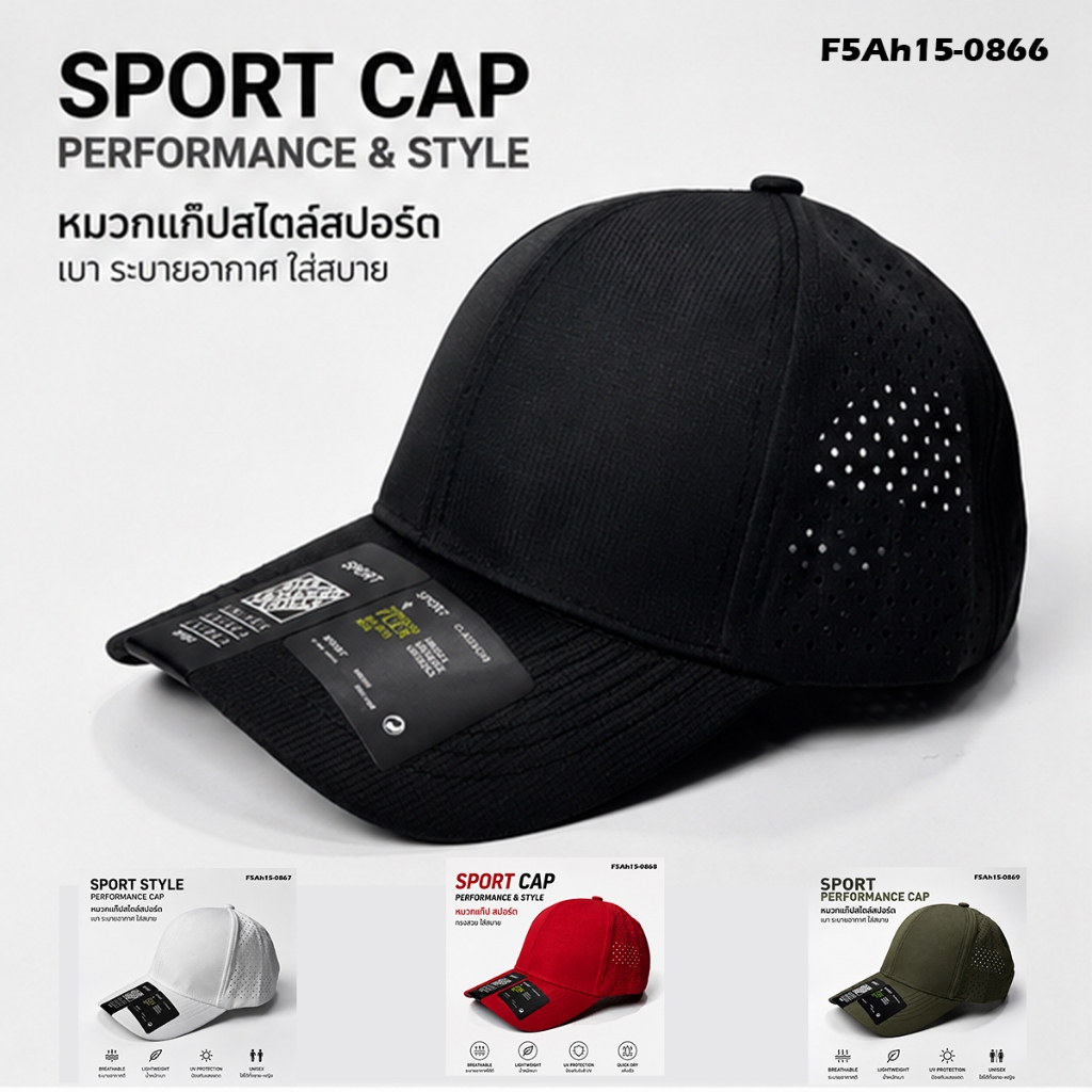 หมวกแก๊ป Sport ระบายอากาศ ใส่สบาย กันแดด ทรงสวย หมวกแฟชั่น Outdoor Unisex