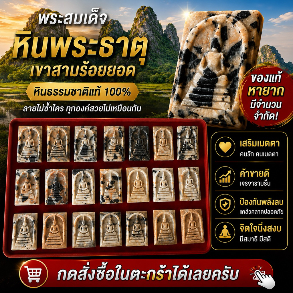 พระสมเด็จหินพระธาตุเขาสามร้อยยอดแท้100% ขนาด2.7*3.5CM ส่งแบบสุ่มองค์