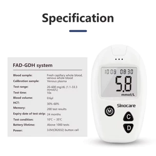 รุ่น1 Sinocare เครื่องตรวจวัดระดับน้ำตาลในเลือด เครื่องตรวจน้ำตาล(เบาหวาน) รุ่น Safe Accu 1
