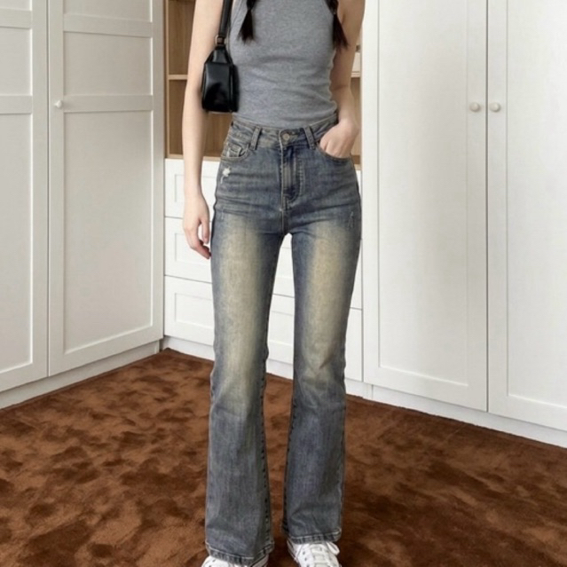 กางเกงยีนส์ขาม้าเล็ก ม้าน้อย ผ้ายีนส์ยืด ฟอกเฟด สกิดขาดเบาๆBAVE JEANS