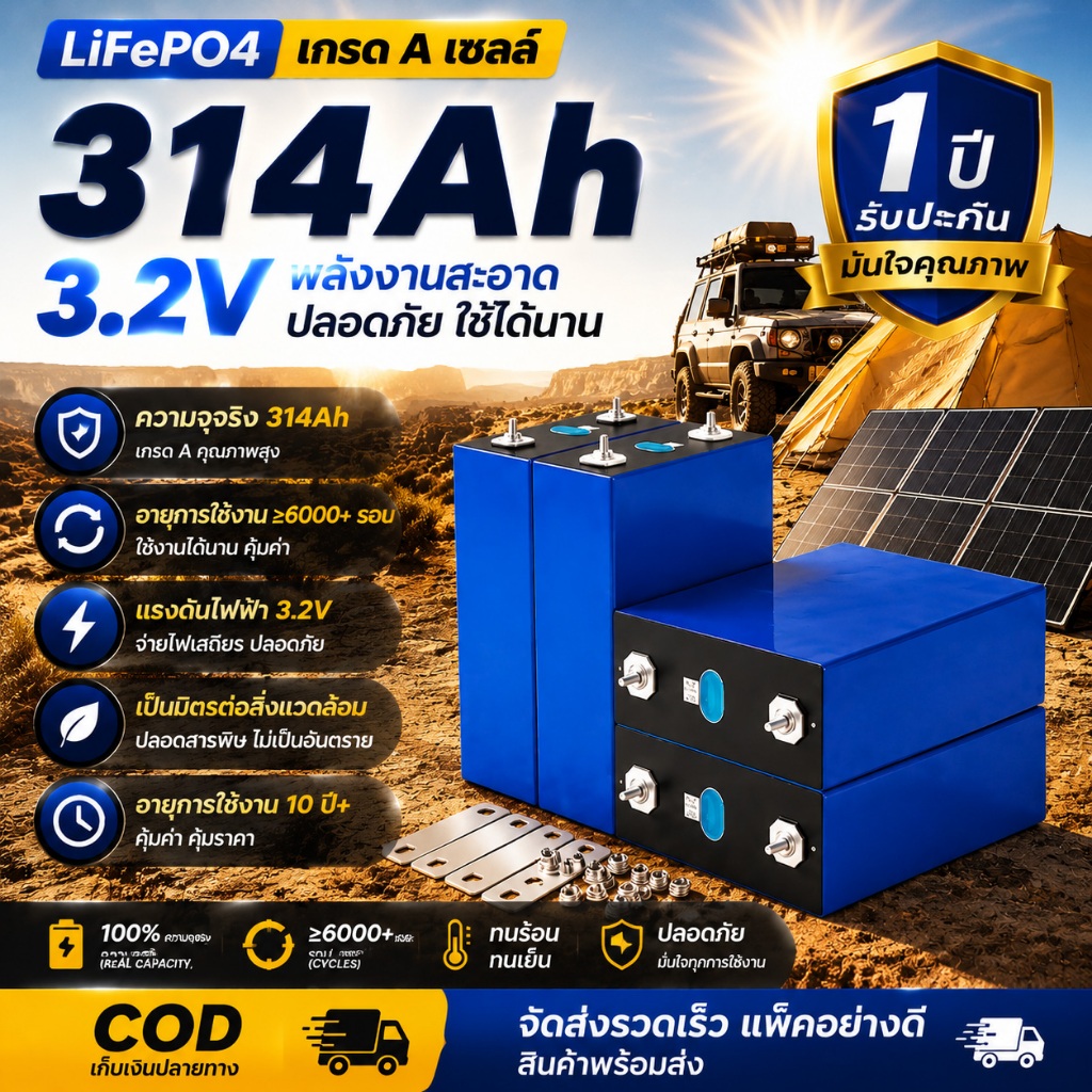 【COD】EVE Lifepo4 3.2V 314Ah แบตเตอรี่ลิเธียมเหล็กฟอสเฟต Eพร้อมน็อตและบัสบาร์ มีให้เลือก 3 รุ่นแรงดัน 12V, 24V และ 48V