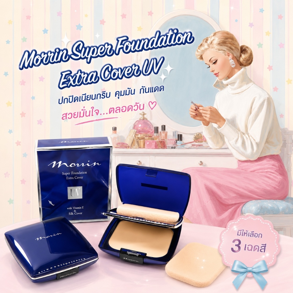 Morrin Super Foundation Extra Cover 15 กรัม แป้งมอร์ริน ปกปิด ติดทน