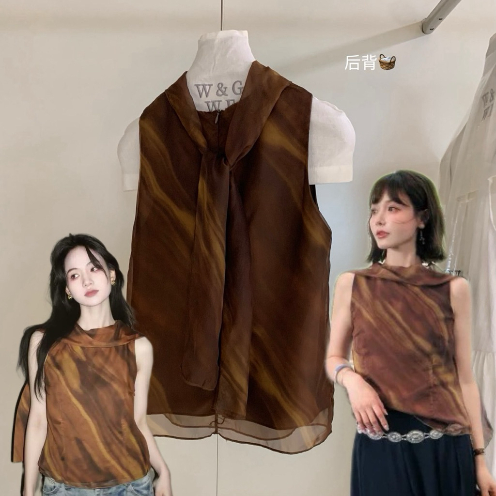 9181# เสื้อแขนกุด ลายสวย งานซิปหลัง มีเชือกผูกคอด้านหลัง เนื้อผ้าดี งานสวย มีซับใน  TAG:WG.WE 🇰🇷