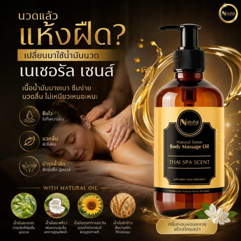 น้ำมันนวดอโรม่า น้ำมันนวดสปาเกรดพรีเมี่ยม นวดง่าย ไม่เหนียวตัว  NS Massage Oil (300ml/500ml)