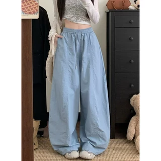 [Trendy solid color wide leg pants]เวอร์ชั่นเกาหลีเทรนด์ผู้หญิงสีทึบกีฬาลำลองกางเกงขากว้าง